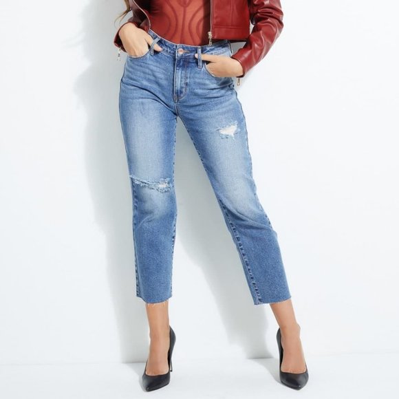 New GUESS 1981 Frayed Slim Straight Jeans sz 26 - Picture 7 of 14